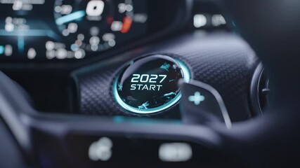 Futuristic Car Dashboard Displaying 2027 Start, Technology and Innovation Concept. - Powered by Adobe