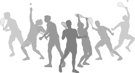 Silhouette Tennis players set. Active sports people healthy players fitness silhouettes concept.