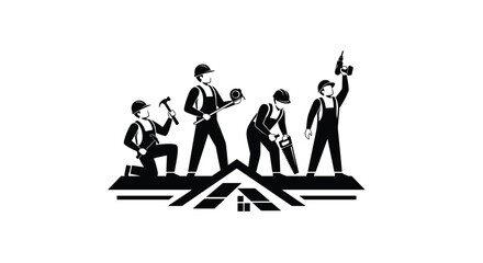 Skilled construction crew building and repairing roofs with tools, symbolizing teamwork and industry expertise