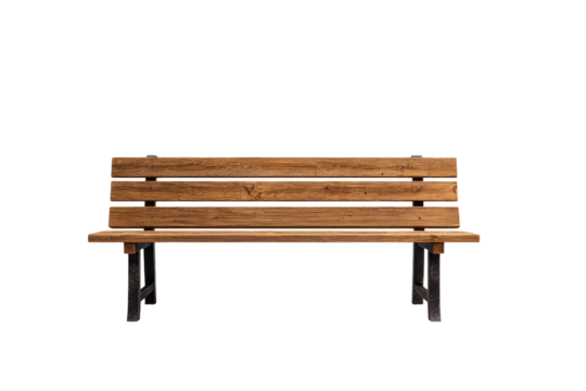Wooden park bench with metal legs isolated on black background seat, Png, Isolated on Transparent Background, Cut Out