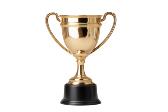 Golden trophy with handles on black base against black background award prize, Png, Isolated on Transparent Background, Cut Out