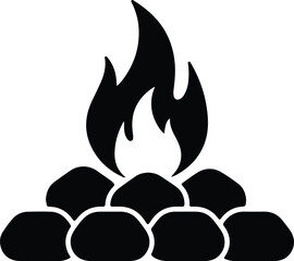 Silhouette vector bonfire with rocks simple campfire design Illustrator