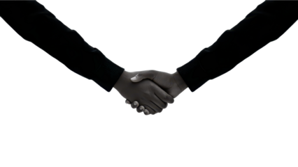 Black and White Handshake on White Background: Business Agreement Concept