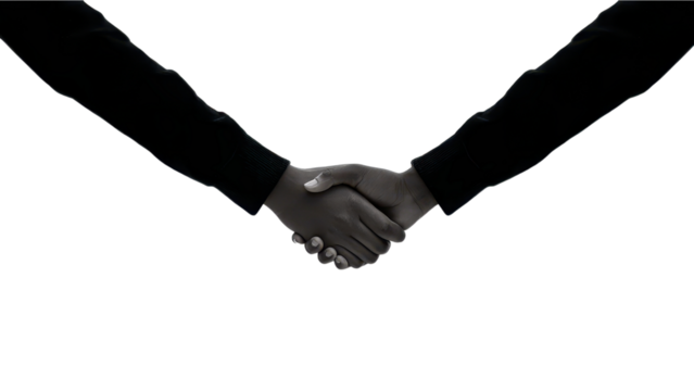 Black and White Handshake on White Background: Business Agreement Concept