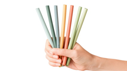 Reusable Straws in Hand on White Background: Eco-Friendly Lifestyle