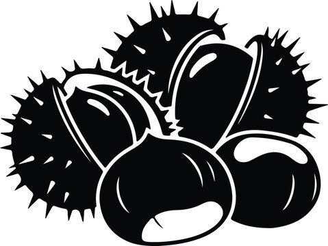 Silhouette vector of a bunch of chestnuts with shell Illustrator