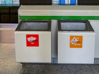 Public Recycling Bins Waste Separation Paper and Other Waste Environmental Sustainability Concept