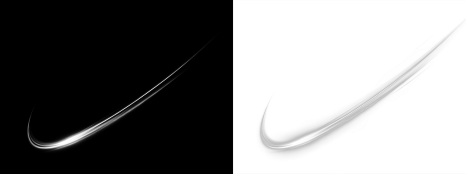 Elegant light streak overlay on contrasting black and white backgrounds, creating dynamic visual effects for design projects and enhancing creative compositions with copy space