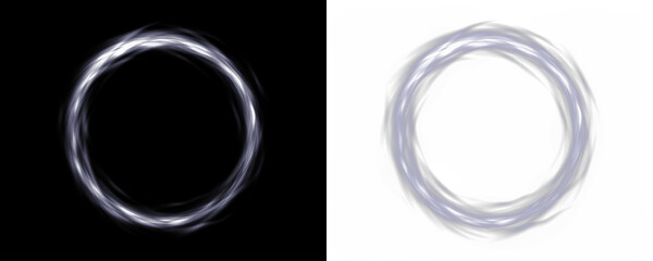Abstract circular light overlay with soft glowing edges on contrasting black and white backgrounds, creating a versatile design element for various creative projects