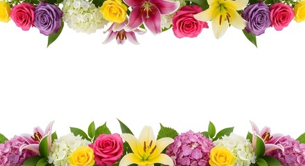 Floral Banner A Vibrant Border of Colorful Blossoms for Design and Decor, White Background