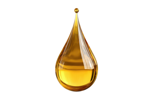 Single golden oil drop suspended against a black background liquid yellow, Png, Isolated on Transparent Background, Cut Out