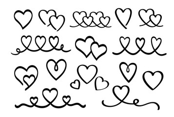Heart icons. Heart valentine brushstroke hand drawn doodle. Heart shape valentines day.