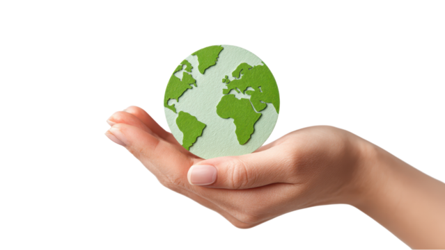 Green Paper Earth Globe in Hand