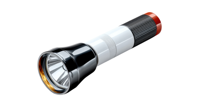 Illuminating Brightness: A sleek flashlight, its metallic components gleaming, ready to dispel the shadows with its powerful beam. 