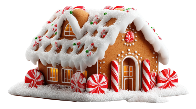 Festive Gingerbread House: Capturing the festive spirit of the season, a gingerbread house with intricate details and sweet decorations, evokes feelings of warmth and holiday cheer.
