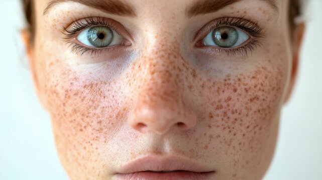 Woman with fair skin and reddish freckles on her cheeks.