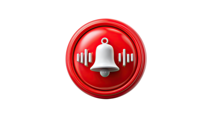Alert Notification Icon: A modern, minimalistic design showcasing a red notification symbol with a white bell, conveying the essence of digital alerts and reminders.