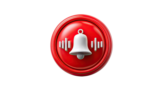 Alert Notification Icon: A modern, minimalistic design showcasing a red notification symbol with a white bell, conveying the essence of digital alerts and reminders.