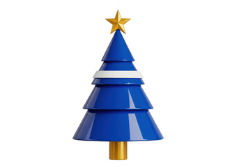 Blue stylized christmas tree with golden star isolated on transparent background