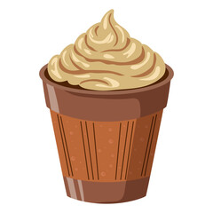 Pixel Art Illustration of a Chai Tea Latte with Creamy Foam in a Brown Disposable Cup with Textured Sides on a Transparent Background