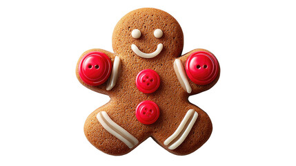 Gingerbread Man Delight: A meticulously crafted gingerbread man, adorned with vibrant red buttons and intricate icing details, radiates warmth and festive cheer.