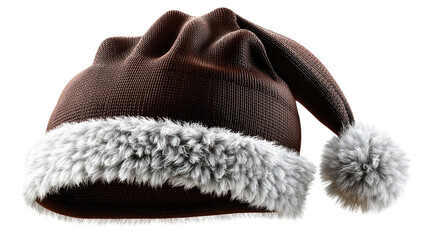 Cozy Winter Hat: A warm and inviting brown winter hat, adorned with a fluffy white trim and a playful pom-pom, perfectly captures the essence of cold-weather comfort.