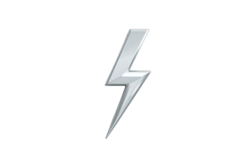 Metallic silver lightning bolt symbol on black background image, Png, Isolated on Transparent Background, Cut Out