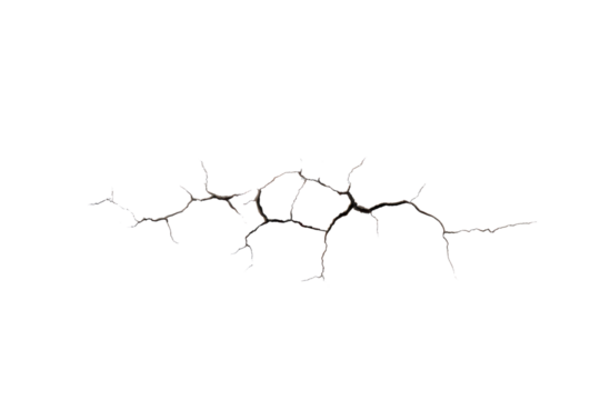 Cracked surface texture with branching fissures against black background fracture break, Png, Isolated on Transparent Background, Cut Out