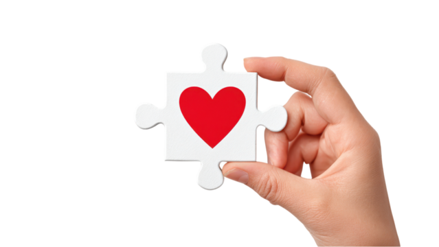 Hand Holding Puzzle Piece with Heart: Love & Connection Concept