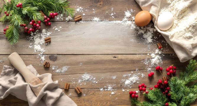 Inviting rustic charm for holiday baking projects, perfect for seasonal recipes and warm family memories, with flour space for text overlay and personalization - Powered by Adobe
