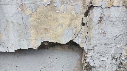 Distressed Concrete Wall with Peeling Paint and Cracks