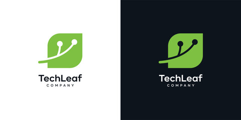creative leaf digital logo design, Leaf logo design with modern style, vector logo design technology template