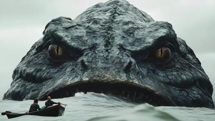 Fishermen encounter a colossal creature in mysterious waters on a foggy day