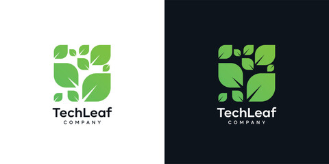 creative leaf digital logo design, Leaf logo design with modern style, vector logo design technology template