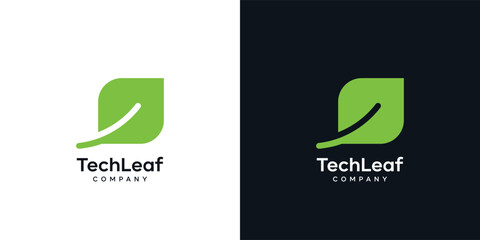 Creative leaf digital logo design, leaf logo design with modern style, logo design technology template, symbol, icon, vector, creative idea. © Urwah