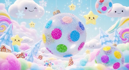 Polka dots Christmas ball on pastel background, minimalist festive decoration, soft winter holiday theme