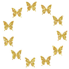 Golden Glitter Butterflies Circular Wreath Frame