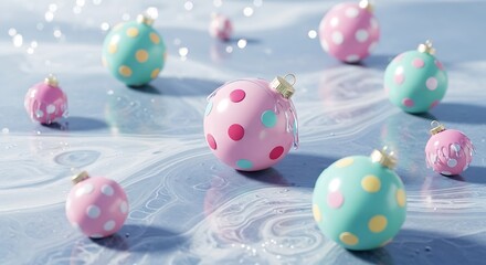 Pastel Christmas background with polka dot ornament, festive holiday bauble design, soft minimal winter decoration