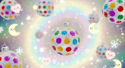 Pastel Christmas background with polka dot ornament, festive holiday bauble design, soft minimal winter decoration