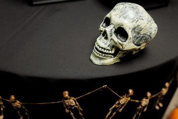 skeleton head and candles halloween decorations
