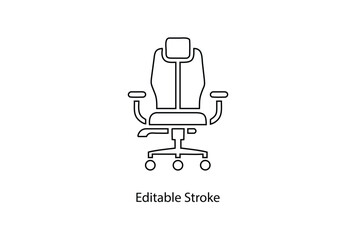 office chair with headrest, armrests editable stroke vector line icon, modern office chair vector illustration