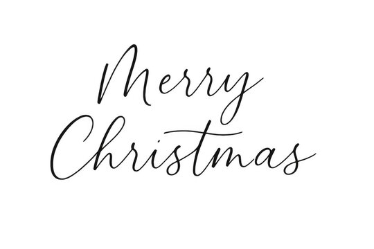 Merry christmas script lettering with black ink in elegant calligraphy style, festive greeting for winter holidays