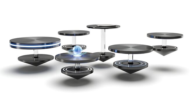 Abstract futuristic design of levitating circular platforms