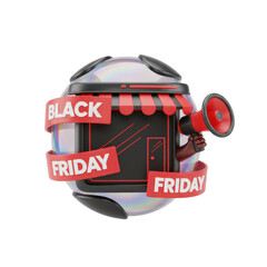 Black Friday Sale Concept 3D Icon with Megaphone and Storefront