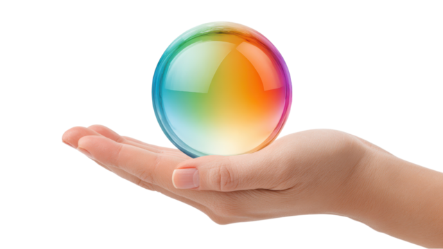Hand Holding Rainbow Colored Bubble - Hope, Dreams, Positivity