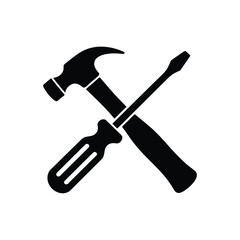 Crossed hammer and screwdriver icon for repair and construction