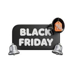 Black Friday Sale Announcement with Megaphone and Bells - 3D Rendering