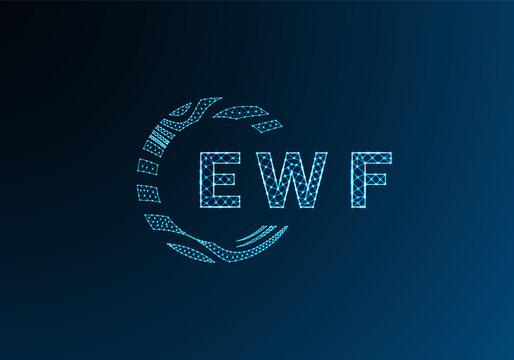 EWF low poly letter logo vector design. EWF lower poly logo design. EWF unique low poly logo design.