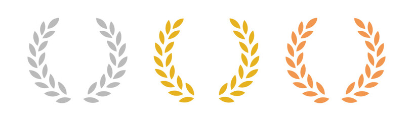 Gold, silver, bronze laurel wreath award set on transparent background © Виталий Опришко
