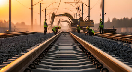 Naklejka premium Ground-level view of railway construction site.